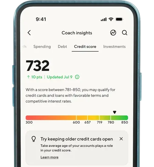 SoFi Coach credit score screen showing a score of 732